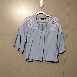 Chic Blue Lace Accent Blouse